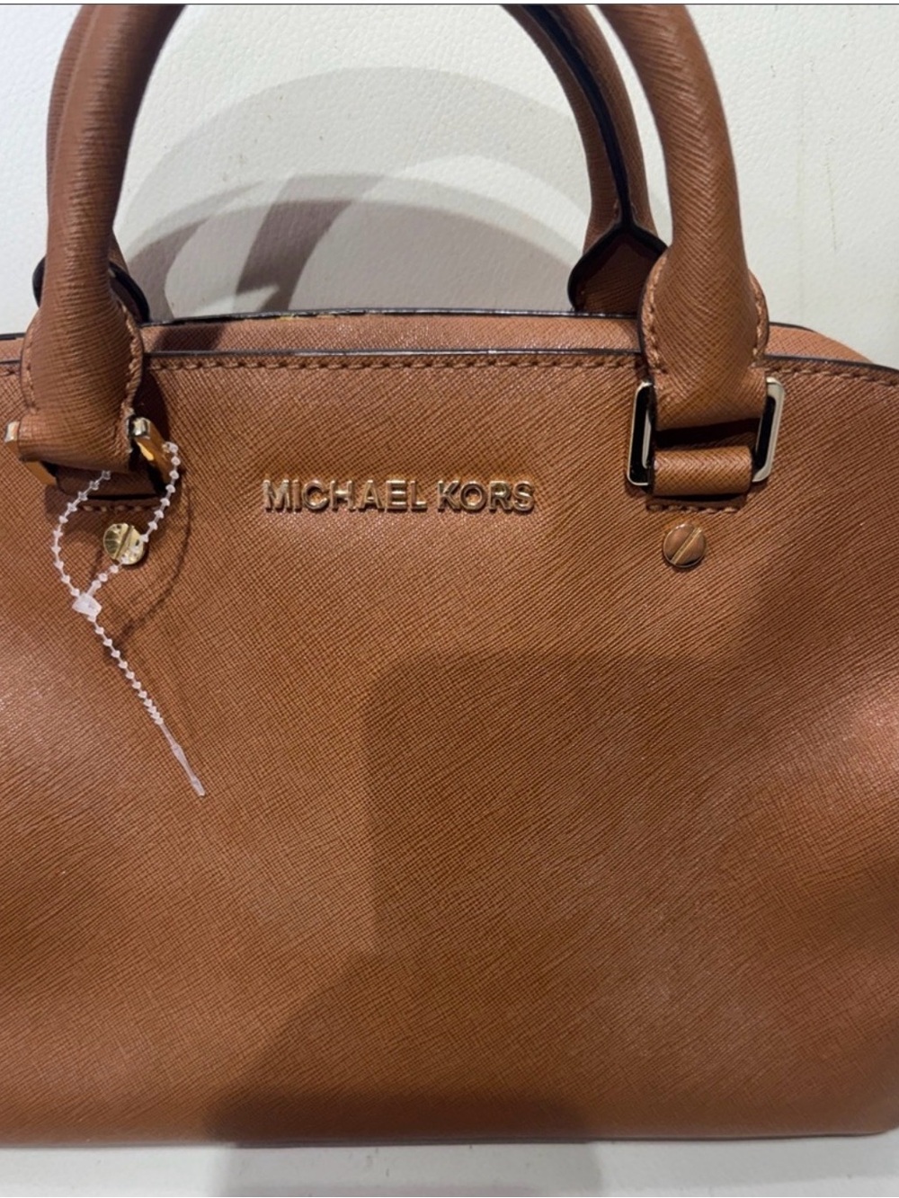 Michael Kors Brown Saffiano Leather Satchel with Gold Hardware
